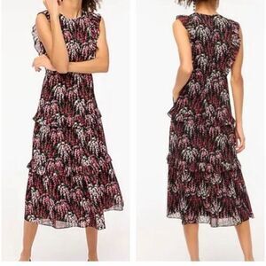 J. Crew Factory Floral Tiered Ruffle Maxi Dress Black Red Sz 8 Prairie Feminine